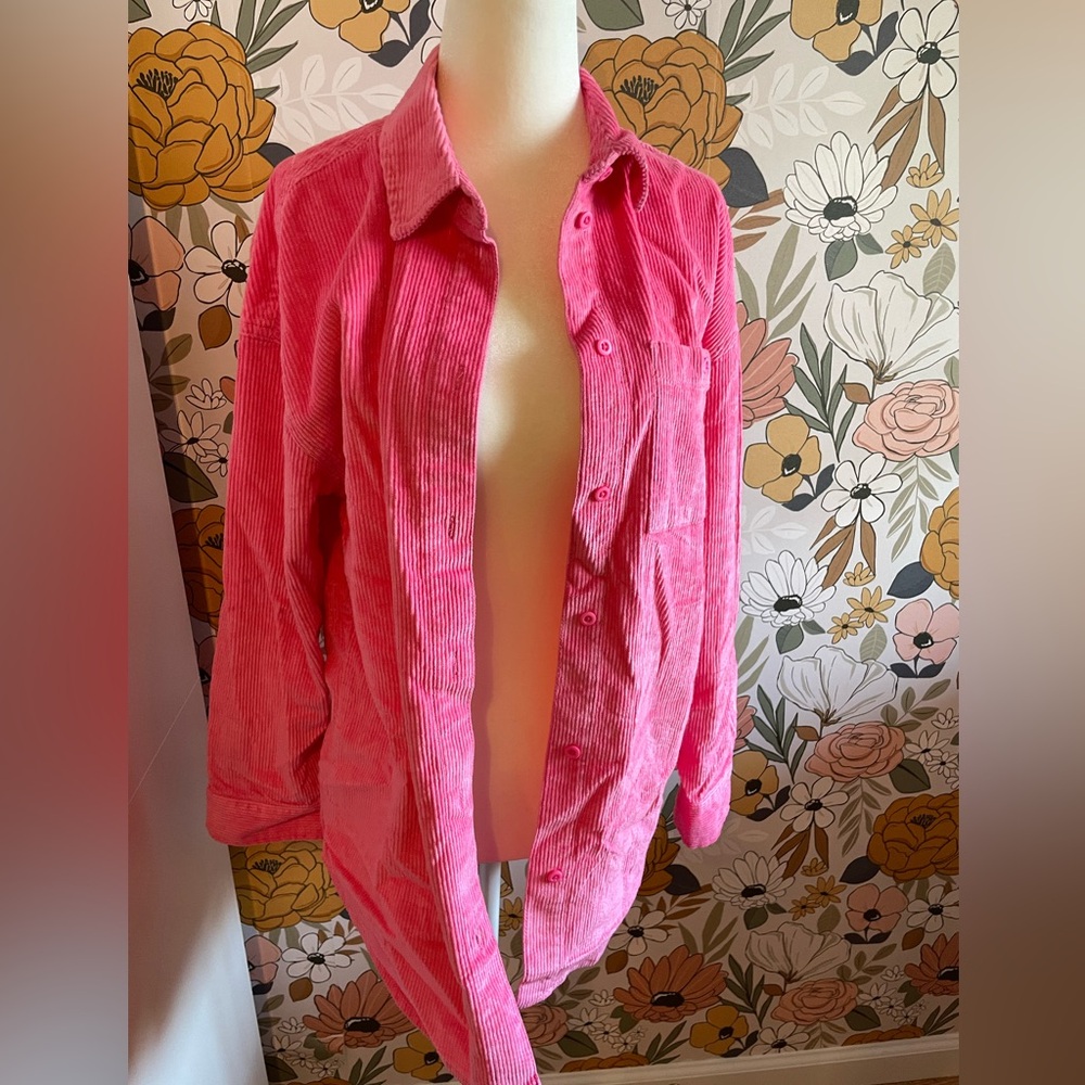 BP. Hot Pink Long Sleeve Button Up Corduroy Shirt